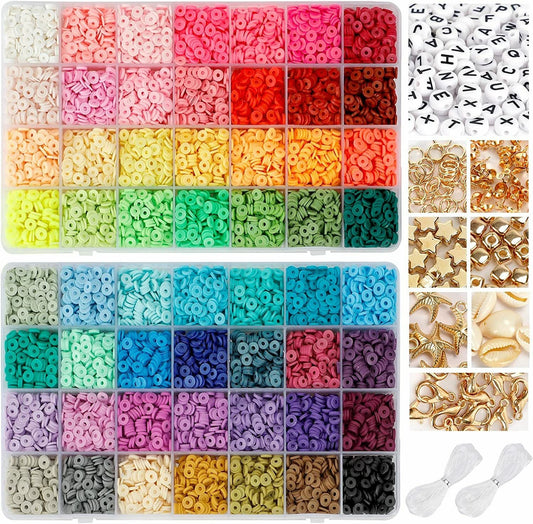 56 Colors 14420pcs 6mm Polymer Clay Beads Heishi Flat Round Clay Bead DIY Jewelry Making Kit
