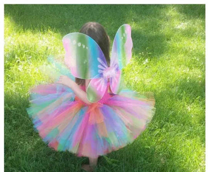 Girls Rainbow Tutu Dress, Rainbow fairy Dress, Girls Tutu Dress, Girls Princess Dress, fairy Costume, Butterfly Wing dress-CheekyMeeky