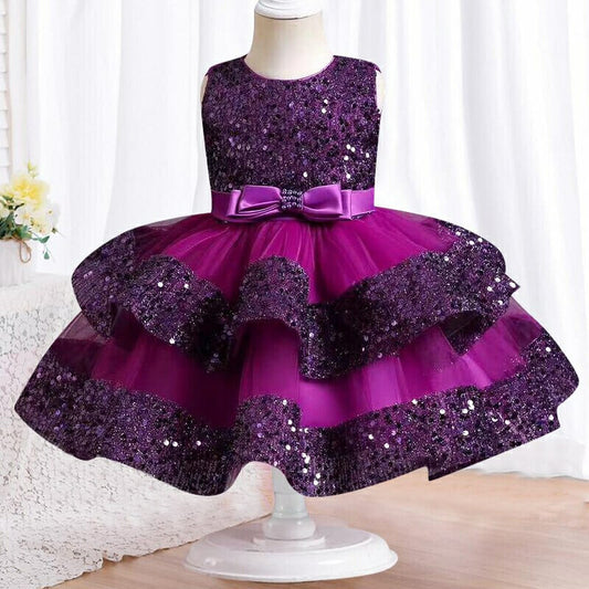 Enchanting Sequin Princess Dress for Baby's Birthday Party - Sleeveless, Multi-Layered, with Bow Knot, Girls Layered Dress
