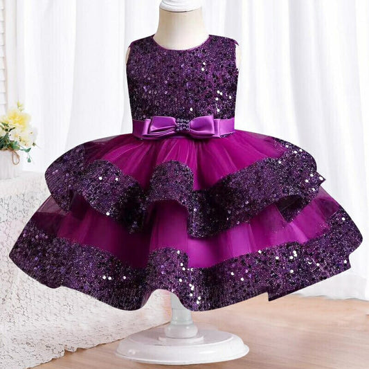 Enchanting Sequin Princess Dress for Baby's Birthday Party - Sleeveless, Multi-Layered, with Bow Knot, Girls Layered Dress-CheekyMeeky