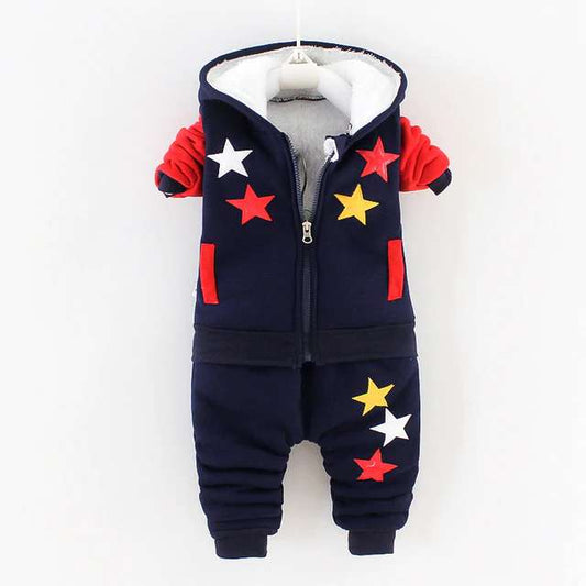 Winter baby clothes velvet thick 2PCs suit boys and girls toddlers warm cartoon hooded jacket pants body suit-CheekyMeeky