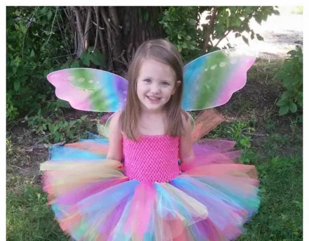 Girls Rainbow Tutu Dress, Rainbow fairy Dress, Girls Tutu Dress, Girls Princess Dress, fairy Costume, Butterfly Wing dress-CheekyMeeky