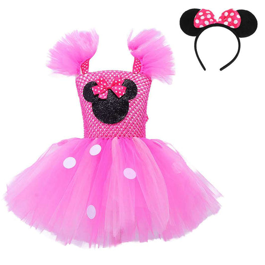 Cute Cartoon Girls Tutu Dress Polka Dot Baby Birthday Outfit Halloween Girl Costume Tulle Princess Fancy Dress for Kids Clothes,Cute mouse dress-CheekyMeeky