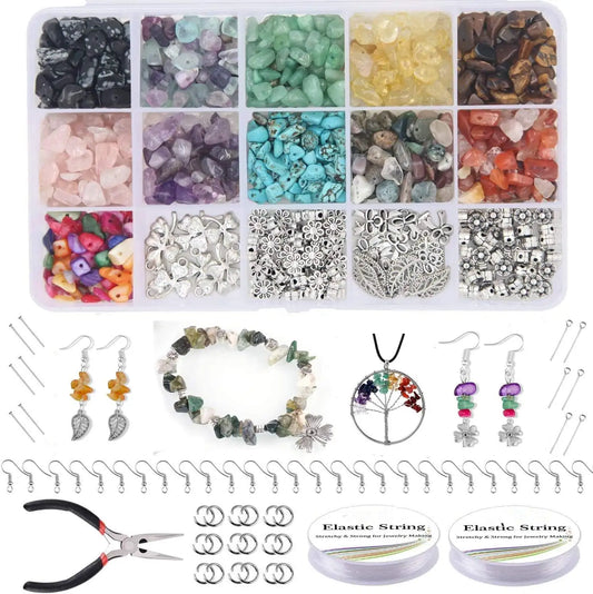 960Pcs Crystal Jewellery Making Kit Natural Gemstone Chip Beads DIY Bracelet