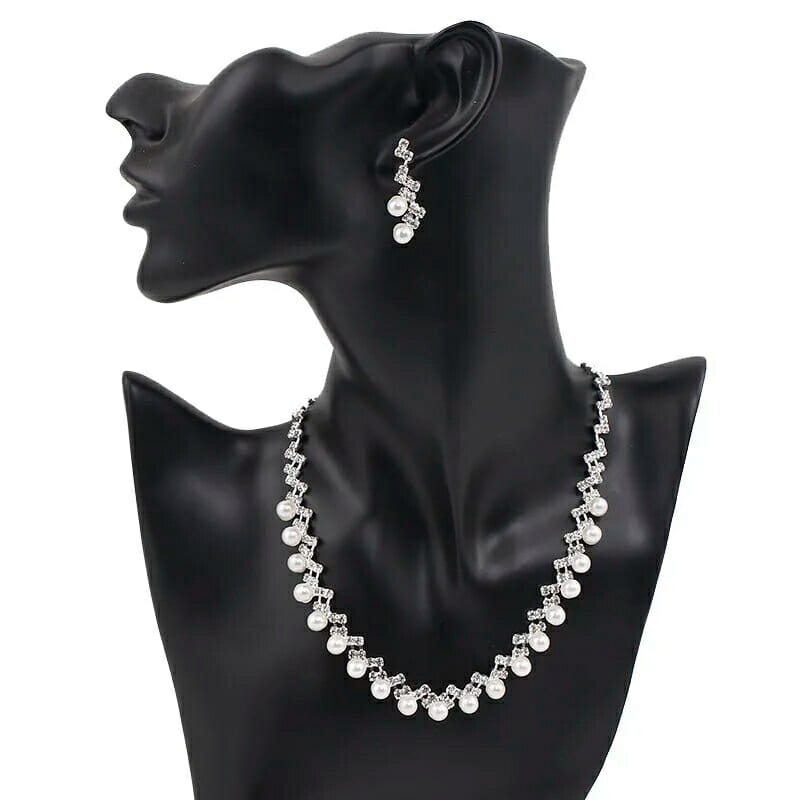 Bridal Jewelry Sets, Necklace Earrings Sets for Women Party Wedding Jewelry Sets, Pearl Crystal Necklace