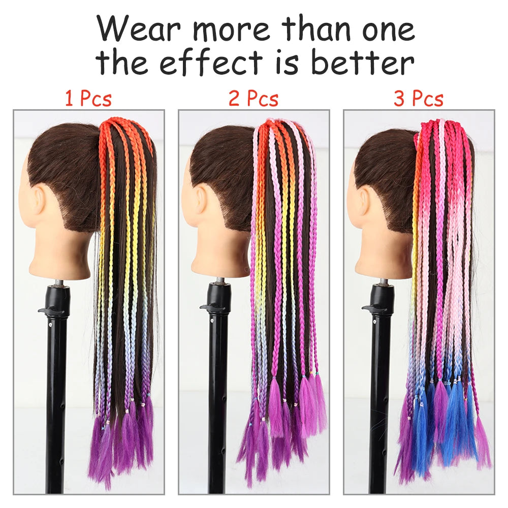 Colorful Hair Braided 60CM Elastic Rubber Band Braiding Pony Tail Hair Extensions For Girls - Ponytail Hair Bands - Hair Ornament Headbands-CheekyMeeky