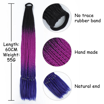 Colorful Hair Braided 60CM Elastic Rubber Band Braiding Pony Tail Hair Extensions For Girls - Ponytail Hair Bands - Hair Ornament Headbands-CheekyMeeky