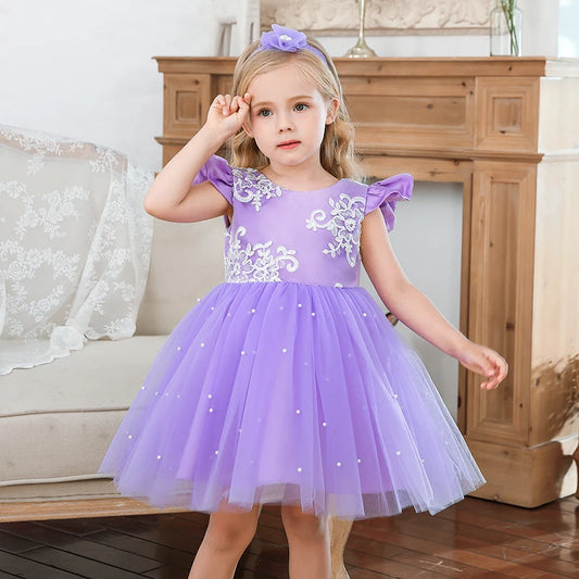 Flower girl dress, Lace Tulle dress, Purple Dress, Girls birthday dress, Girls Tutu Dress, Elegant Girl Dresses, Baby Girl Dress-CheekyMeeky