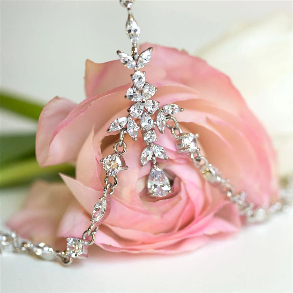 Boho Bridal Head Chain Exquisite Cubic Leaf Forehead Headband Chain Hair Jewellery for Women Headpiece Bridal Wedding Head Chain-CheekyMeeky