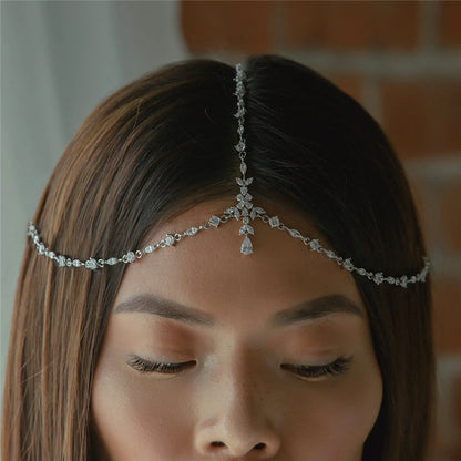 Boho Bridal Head Chain Exquisite Cubic Leaf Forehead Headband Chain Hair Jewellery for Women Headpiece Bridal Wedding Head Chain-CheekyMeeky