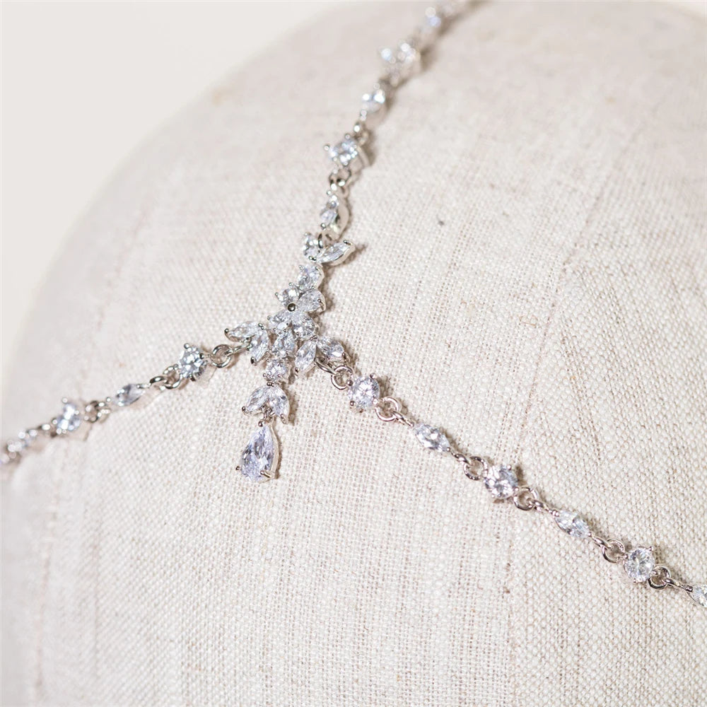 Boho Bridal Head Chain Exquisite Cubic Leaf Forehead Headband Chain Hair Jewellery for Women Headpiece Bridal Wedding Head Chain-CheekyMeeky