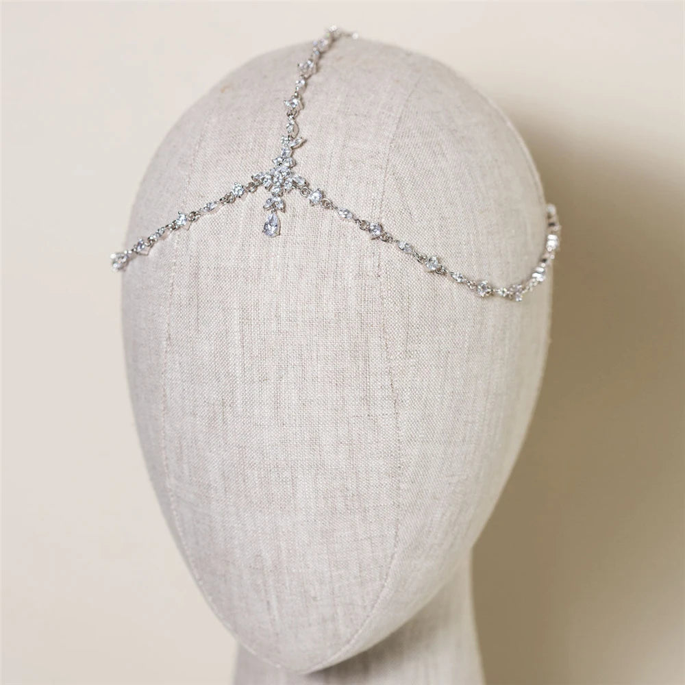 Boho Bridal Head Chain Exquisite Cubic Leaf Forehead Headband Chain Hair Jewellery for Women Headpiece Bridal Wedding Head Chain