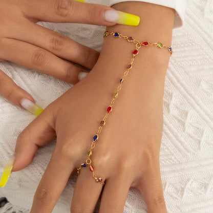 Boho Hand Bracelet | Crystal Finger Bracelet | Gold Bracelet | Colourful Chains Bracelet Jewellery | Ring Bracelet | Gold Hand Chain