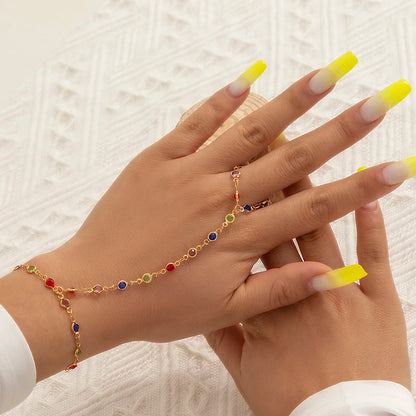 Boho Hand Bracelet | Crystal Finger Bracelet | Gold Bracelet | Colourful Chains Bracelet Jewellery | Ring Bracelet | Gold Hand Chain-CheekyMeeky