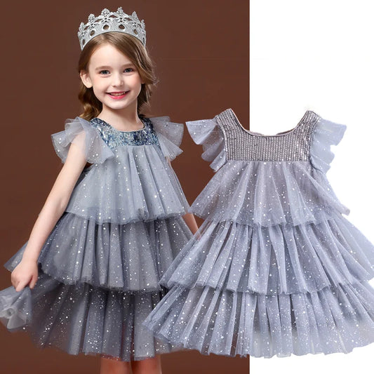 Summer Dress for Girls , Princess Gown Kids Clothes Girls Birthday Party Clothes, Girls Layered Dress