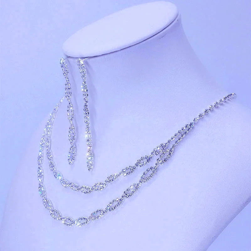 Bridal Necklace set Crystal Necklace and earrings set Diamond Bridal Jewelry Set Silver Bridal Earrings Crystal Wedding Necklace Set-CheekyMeeky