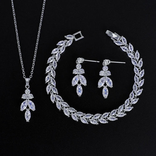 Necklace Set for brides bridal jewelry Wedding Bridal Drop Earrings Jewelry Set silver leaf wedding Earrings Necklace jewelry set