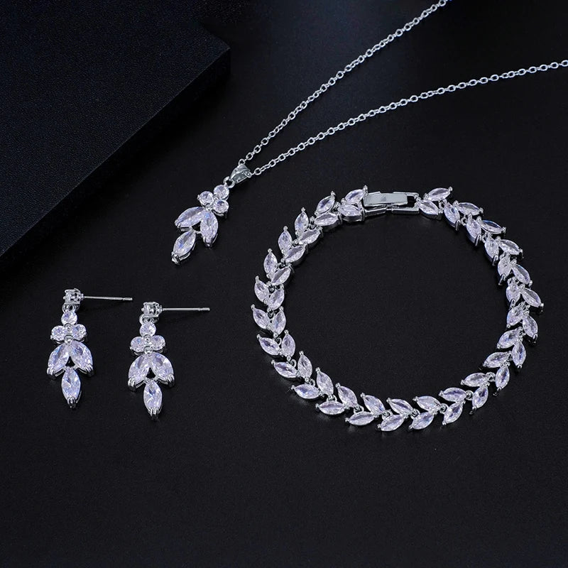 Necklace Set for brides bridal jewelry Wedding Bridal Drop Earrings Jewelry Set silver leaf wedding Earrings Necklace jewelry set