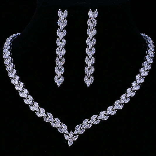 Bridal Necklace Set | Teardrop Silver Wedding Necklace Earrings Set | CZ Wedding Necklace Set | Crystal Bridal Set