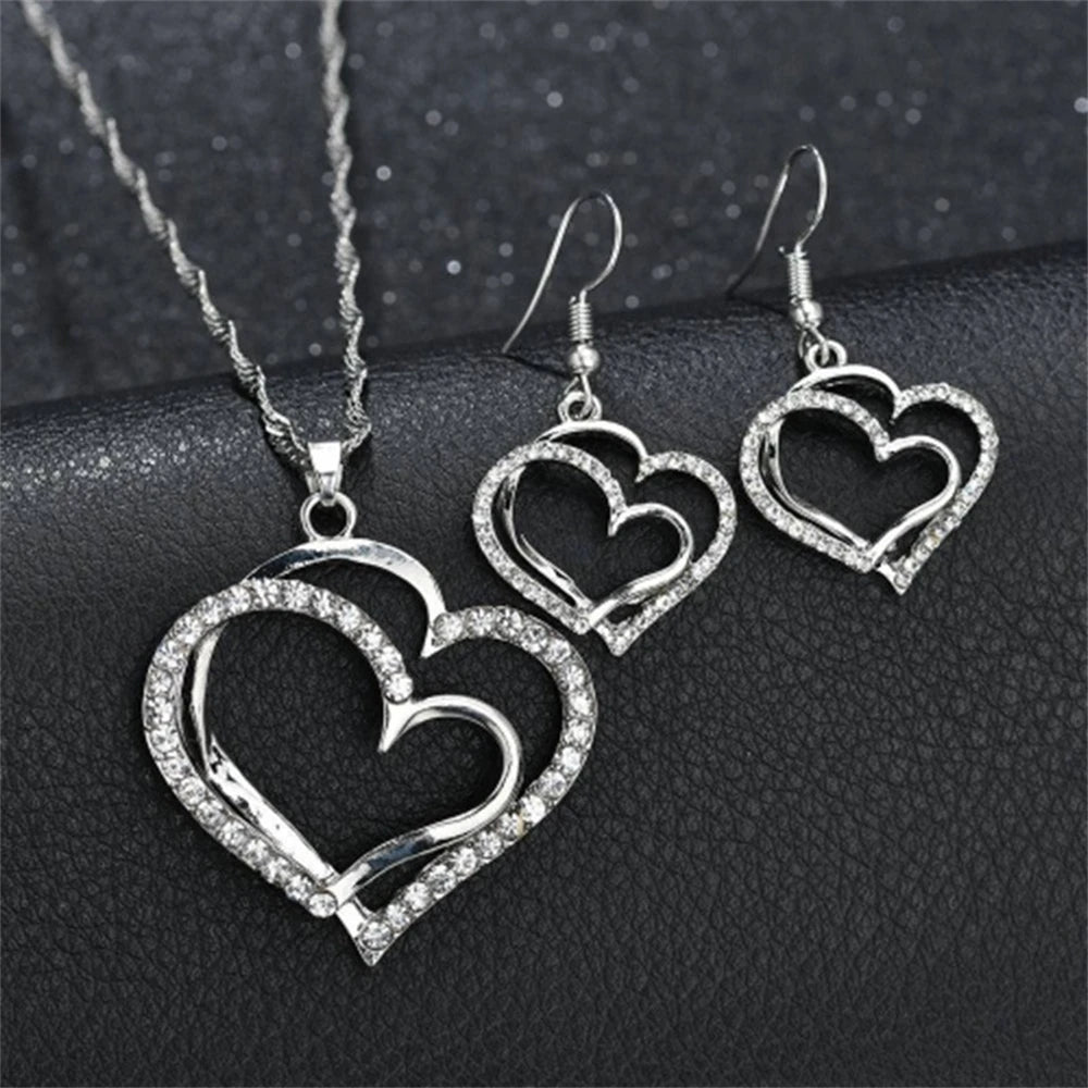 Heart Necklace | Cubic Zirconia Love Pendant Necklace set | Anniversary Gift | Couple Gift | Jewellery Set-CheekyMeeky