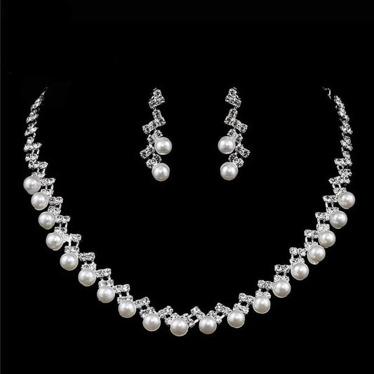 Bridal Jewelry Sets, Necklace Earrings Sets for Women Party Wedding Jewelry Sets, Pearl Crystal Necklace