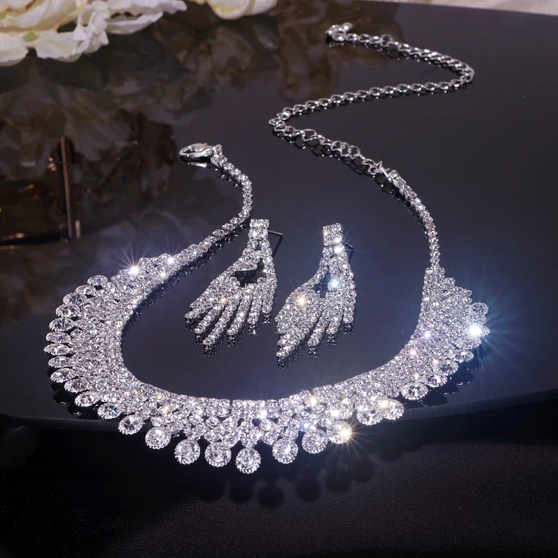 Wedding necklace Bridal jewelry set for brides silver bridal necklace sets bridal earrings set bridal accessories for wedding