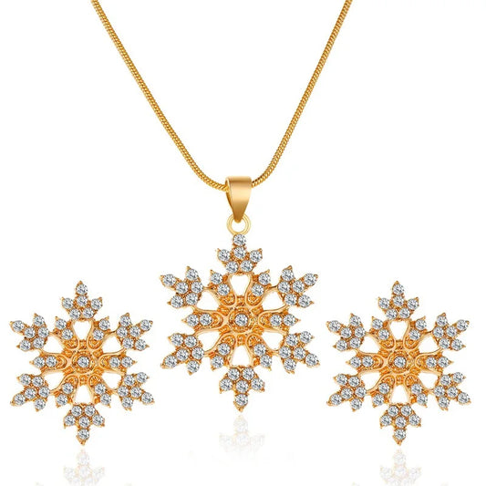 Snowflake Earrings, Snowflake Necklace, Winter Necklace Set, Gold Snowflake Earrings, Christmas Earrings, Christmas Necklace