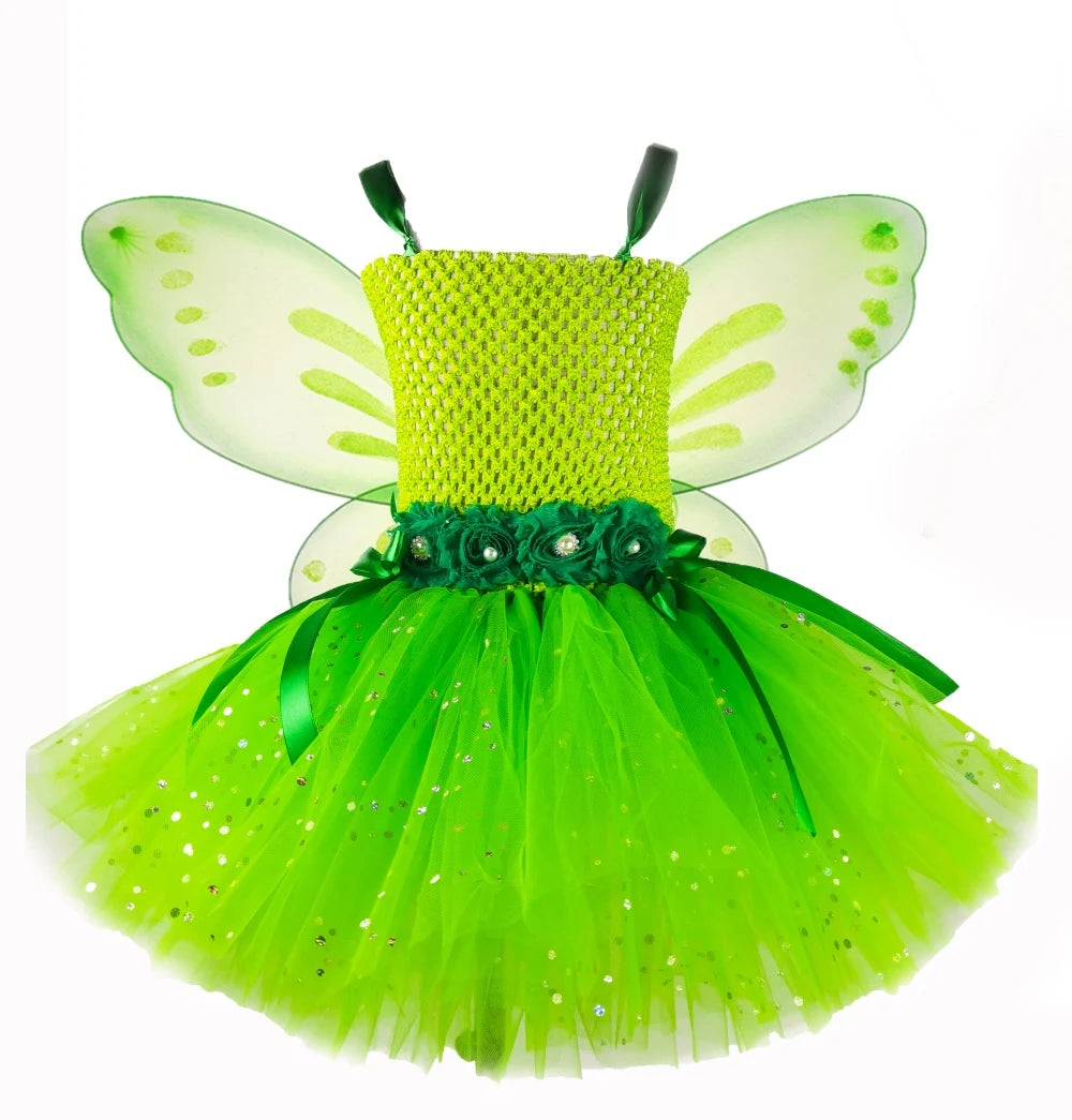 Fairy dress with wings, Sparkly Green Fairy Dress, Garden Fairy Dress
