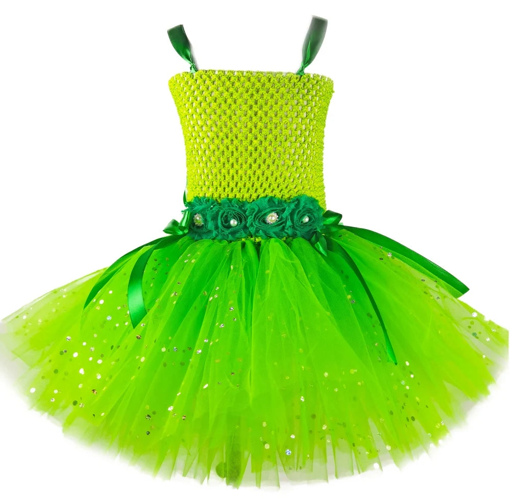 Fairy dress with wings, Sparkly Green Fairy Dress, Garden Fairy Dress, girls Dresses, girls Tutu Dress-CheekyMeeky