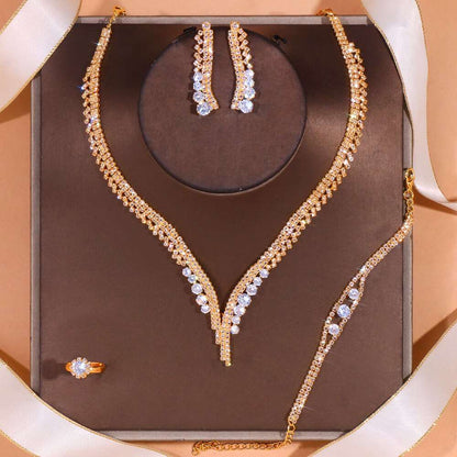 Bridal Necklace set Crystal Necklace and earrings set Diamond Bridal Jewelry Set Silver Bridal Earrings Crystal Wedding Necklace Set-CheekyMeeky