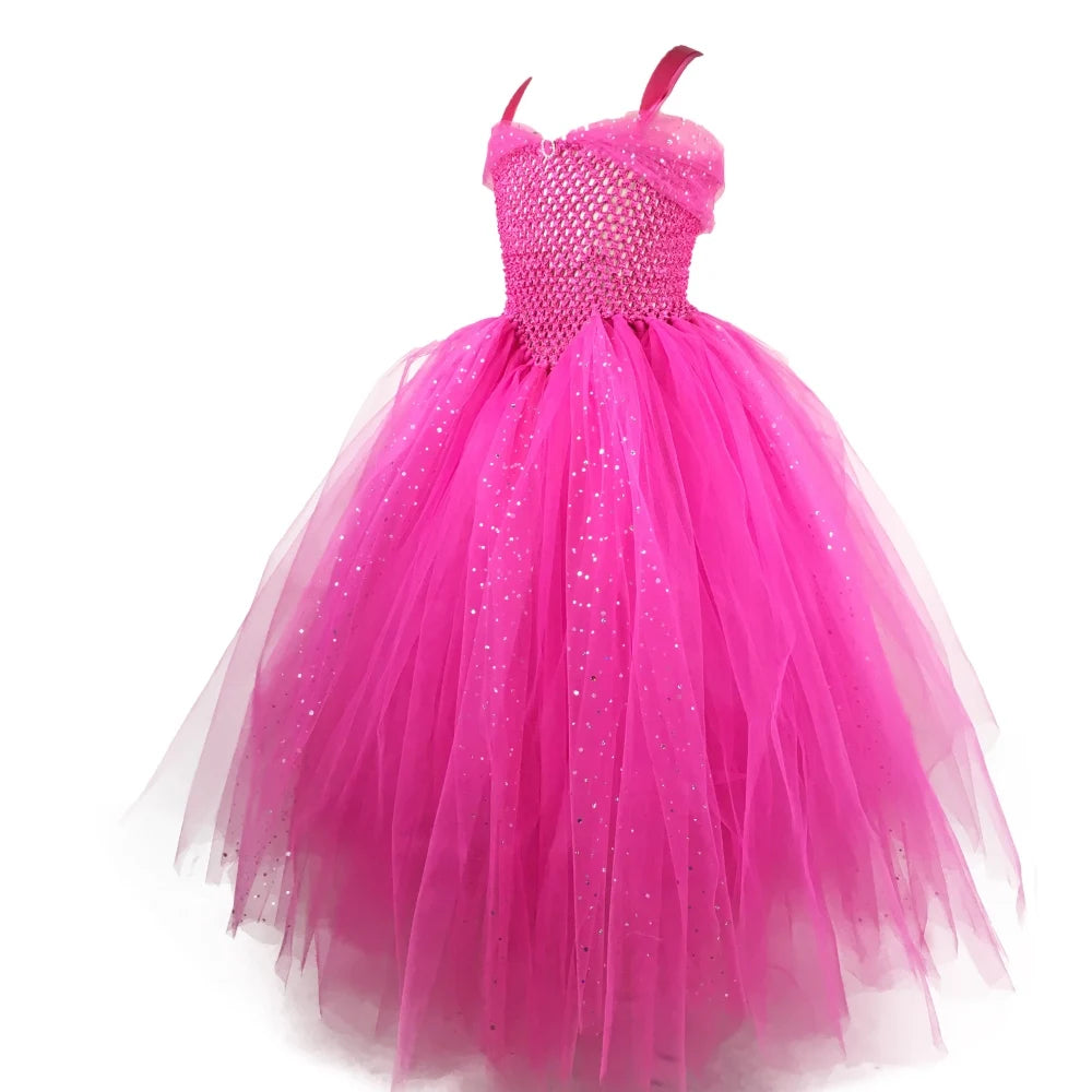 Girls Pink Glitter Tutu Dress Kids Crochet Sparkle Tulle Dress Long Ball Gown Children Birthday Party Princess Dress, Sparkle tutu Dress,Pink Princess Dress-CheekyMeeky