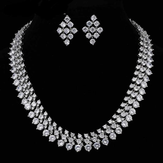 Chunky Bridal Jewelry Sets Silver necklace set cubic zirconia Jewellery set Wedding Jewelry Sets for Women