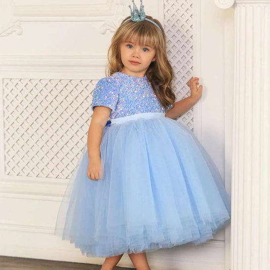 Blue Girl Dress | Princess Dress | Baby Birthday Party Princess Pageant Prom Gown Flower Child Formal Wedding Vestido, LaceTulle Dress