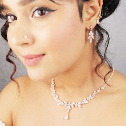 Teardrop Silver Wedding Necklace Earrings Bracelet Ring Set | Bridal Necklace Set | CZ Wedding Necklace Set | Crystal Bridal Set
