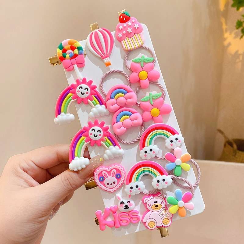 14PCS Hair Clip for girls Rainbow Fruit Cartoon Hair Bands Hair Accessories Headwear Hairpins Barrettes-CheekyMeeky