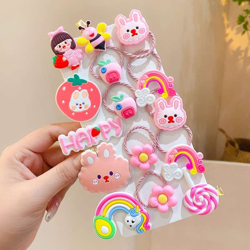 14PCS Hair Clip for girls Rainbow Fruit Cartoon Hair Bands Hair Accessories Headwear Hairpins Barrettes-CheekyMeeky