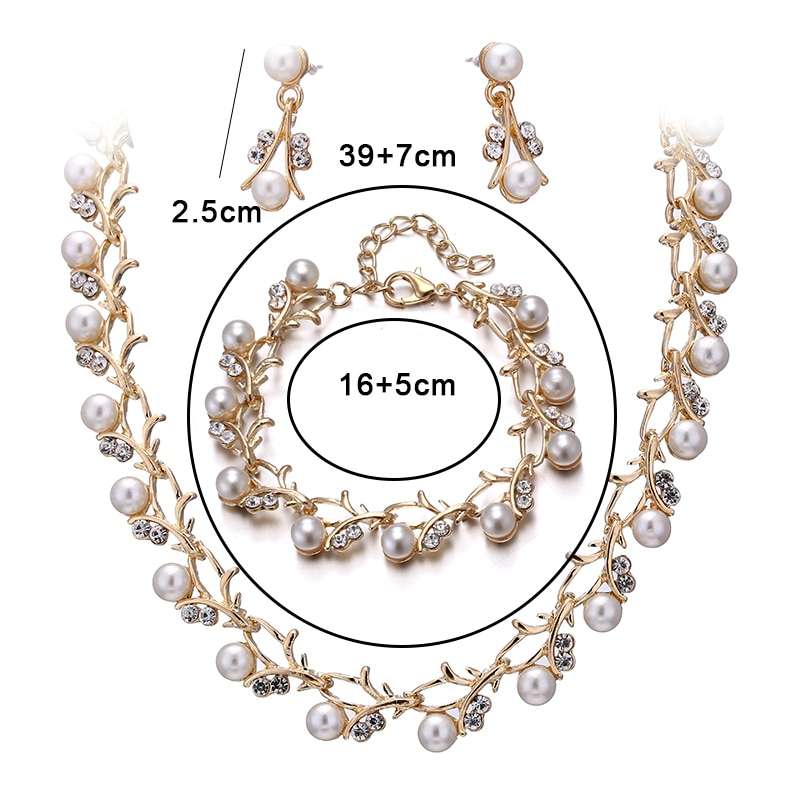 Imitation Pearl Wedding Necklace Earring Sets | Bridal Jewelry Sets for Women | Crystal Pearl Bridal Necklace and Earring Set