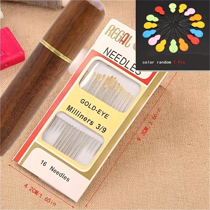 16pcs Premium Needles Set with Wooden Barrel box for Household Hand Sewing Embroidered Craft-CheekyMeeky