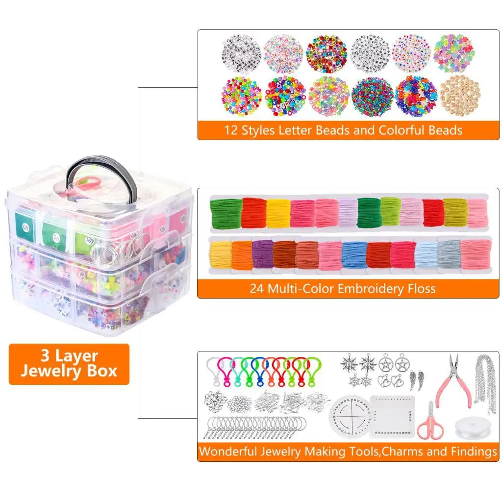 3-layer 4655pcs Beads Charms Findings Beading Wire Kit For DIY Bracelets Necklace Earrings