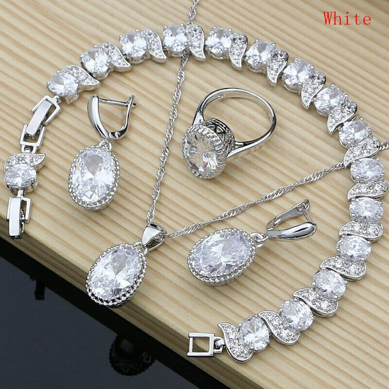 Silver 925 Bridal Jewelry, Zircon Jewelry Sets, Silver Jewelry Set , Sterling silver Necklace, Pendant necklace set, Silver Jewellery-CheekyMeeky