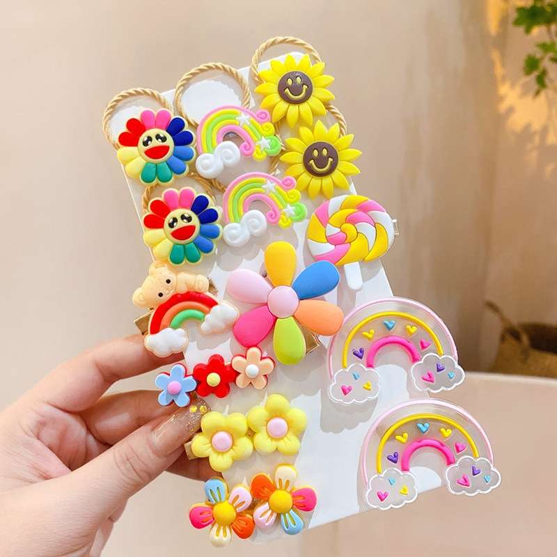 14PCS Hair Clip for girls Rainbow Fruit Cartoon Hair Bands Hair Accessories Headwear Hairpins Barrettes