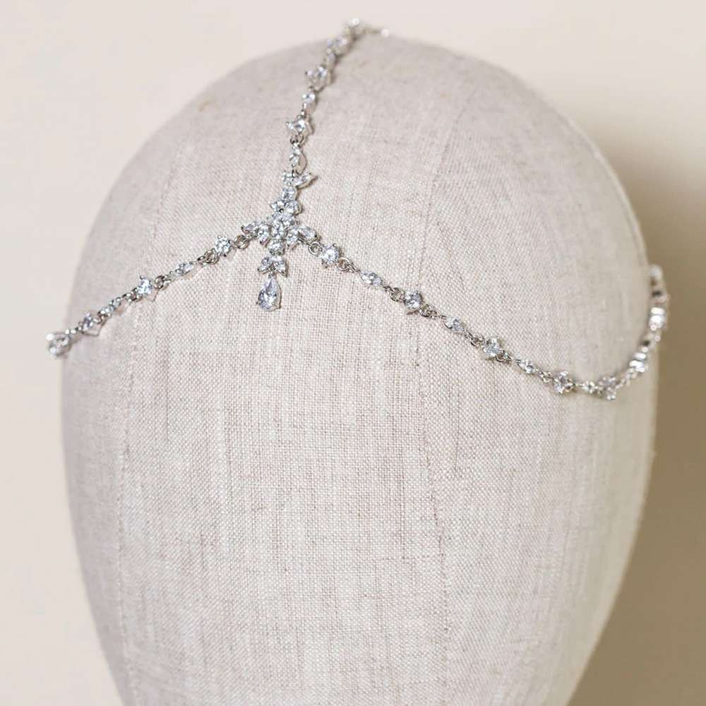 Boho Bridal Wedding Head Chain Exquisite Cubic Zirconia Leaf Forehead Headband Chain Hair Jewelry for Women Headpiece